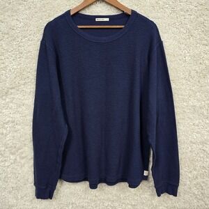Marine Layer Waffle Knit Thermal Men‎ Large Navy Blue Supima Modal Soft Crewneck